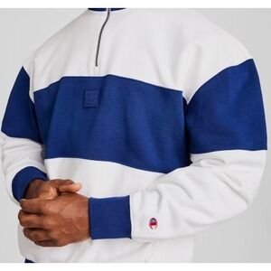 Champion Quarter Zip Pullover Mens XXL White Blue Colorblock NWT